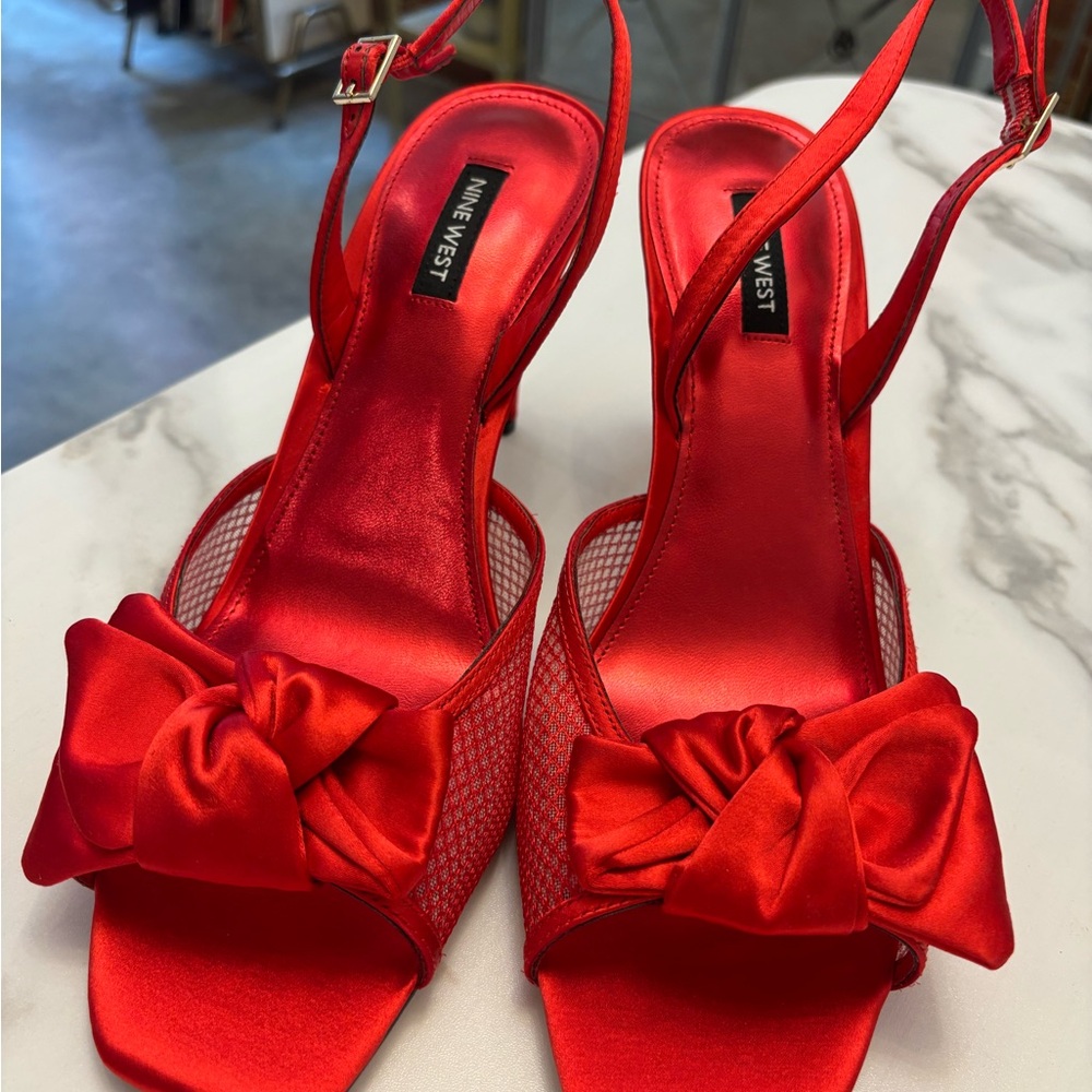 Nine West Red Satin Heels with Bow